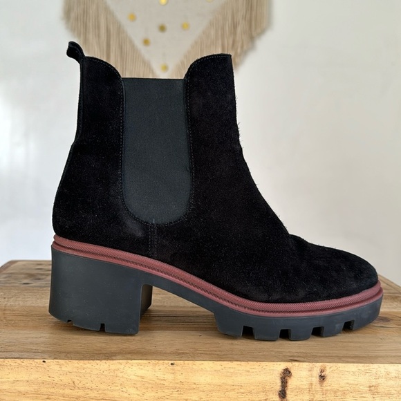 Antonia De Faria Tara Chelsea Black Suede Leather Lug Block Heel Boot Size 9 - Picture 8 of 14